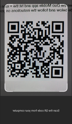 QR Code screen. Scan the QR Code from your computer.